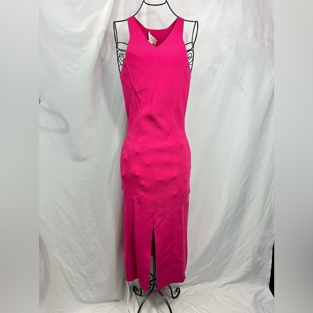 Nwt Caroline Constas Pink Bodycon Midi Ribbed Dress Size S